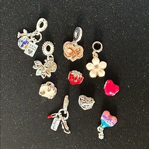 10 Silver Heart Charm Bracelet large hole spacer beads heart bee travel